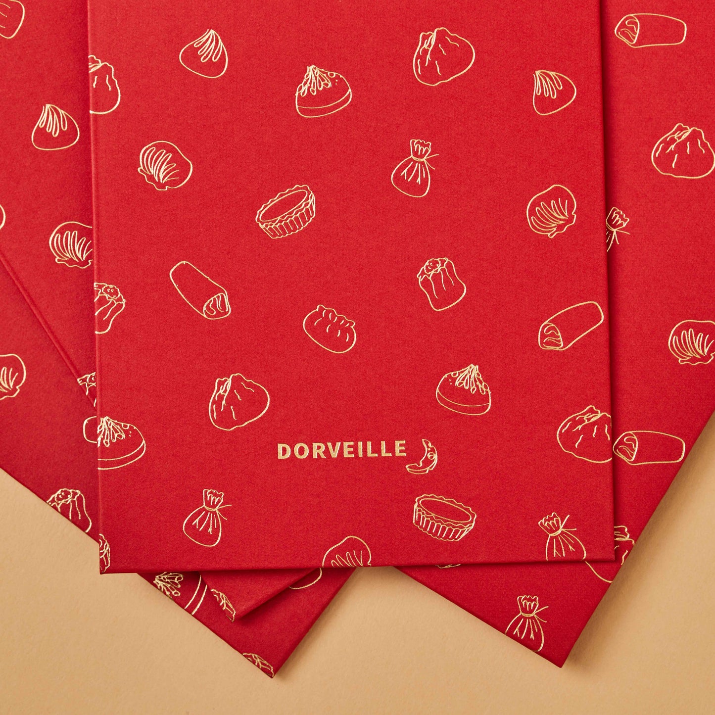 Lunar New Year Lucky Red Envelopes with Dim Sum print in gold foil